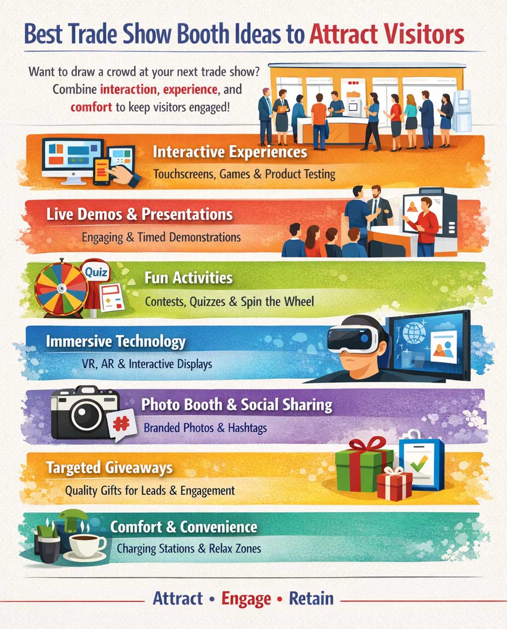 Best trade show booth ideas to attract visitors infographic