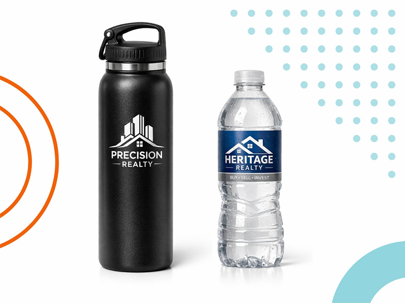 Branded water bottles are a great company swag