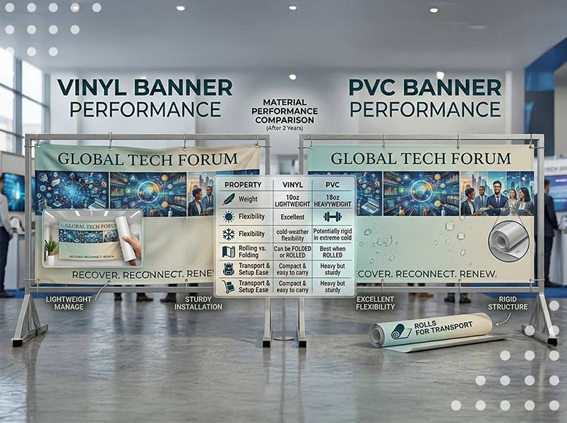 Vinyl and PVC banners Weight, Flexibility & Installation comparison