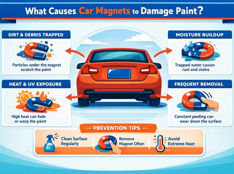 What causes car magnets to damage paint?