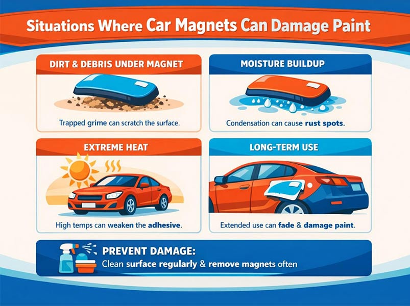 Situations when car magnets can damage paint?