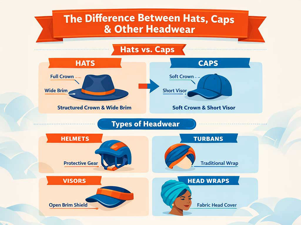 difference between hats, caps, and other headwear
