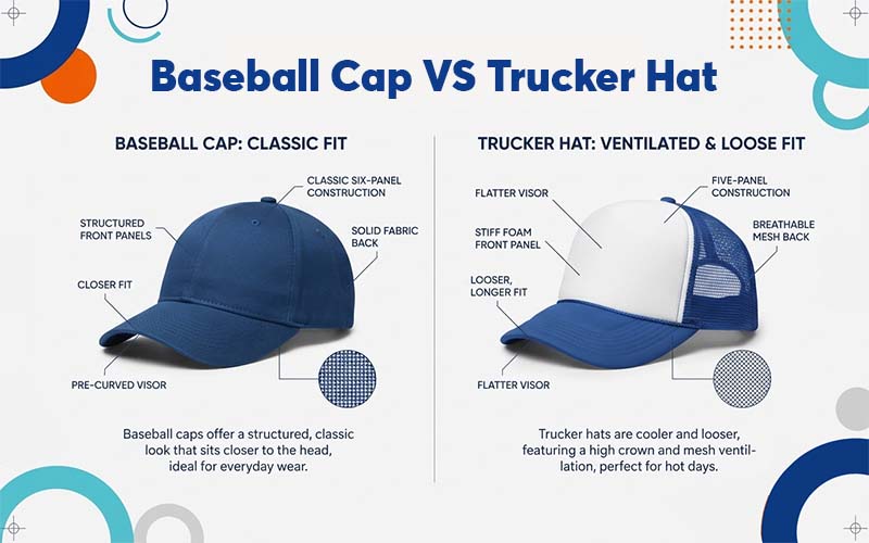Baseball Cap vs Trucker Hat: Design, Fit, and Comfort
