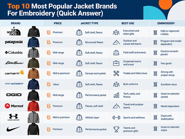 10 Popular Jacket Brands for Embroidery in 2026