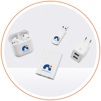 Branded technology: earbuds, power banks and chargers
